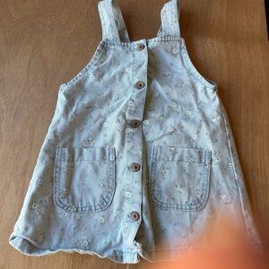 Vintage Y2K 90s Floral Blue Denim Kids Button Front Jumper Dress Size 3T